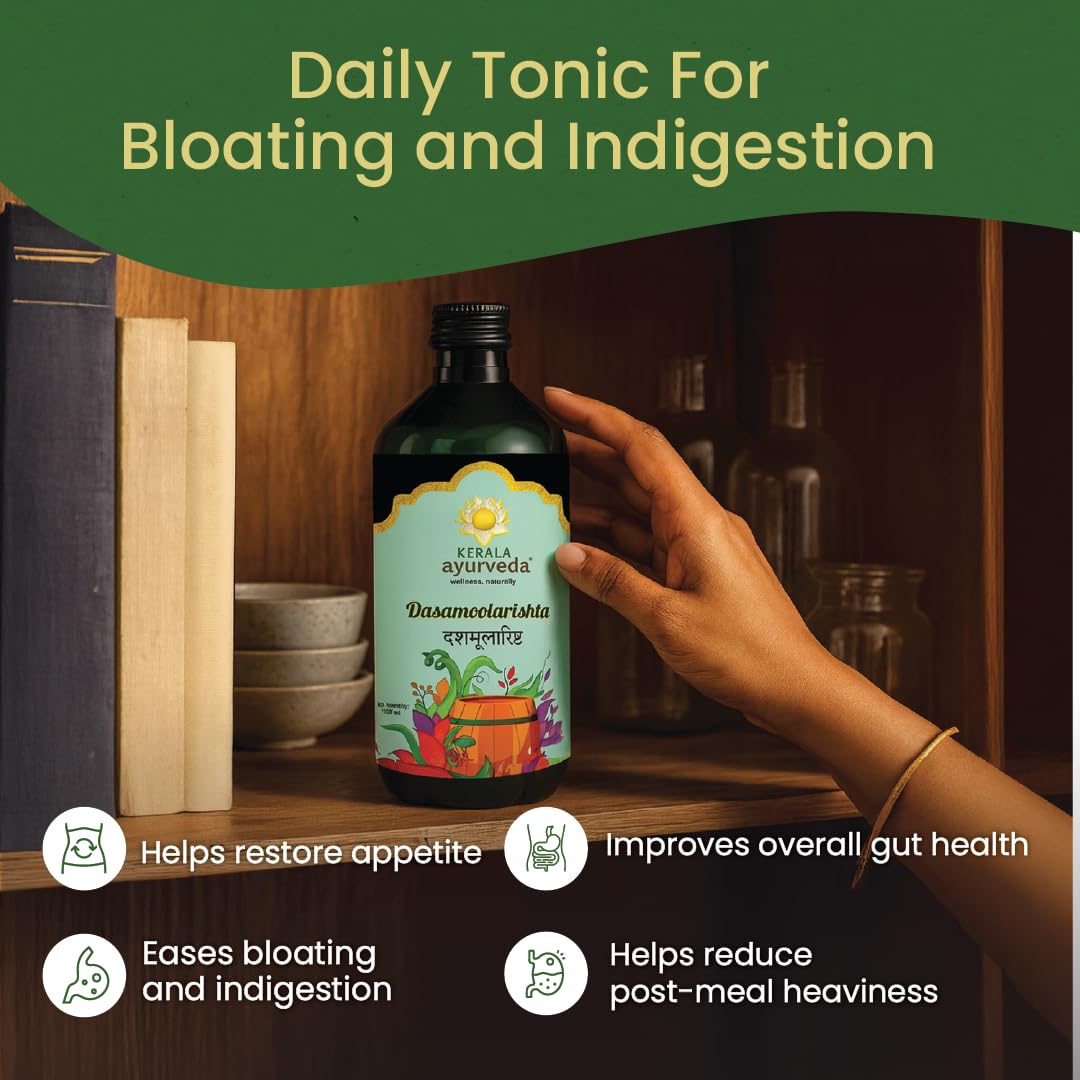 Kerala Ayurveda Dasamoolarishta | Ayurvedic Digestive & Wellness Tonic | Gut cleanse detox | Anti gas and bloating | With 10 Herbal Roots | 450 ml