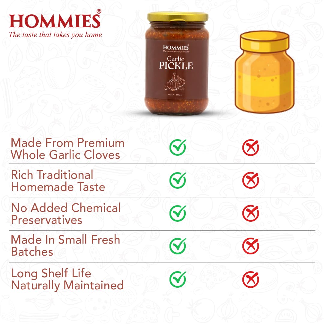 Garlic Pickle | Spicy & Tangy Lehsun Achaar | Authentic Indian Style Pickle in Mustard Oil | Homemade Taste with Hing, Methi & Mustard Seeds | No Preservatives | Perfect Side with Meals & Snacks (300g)