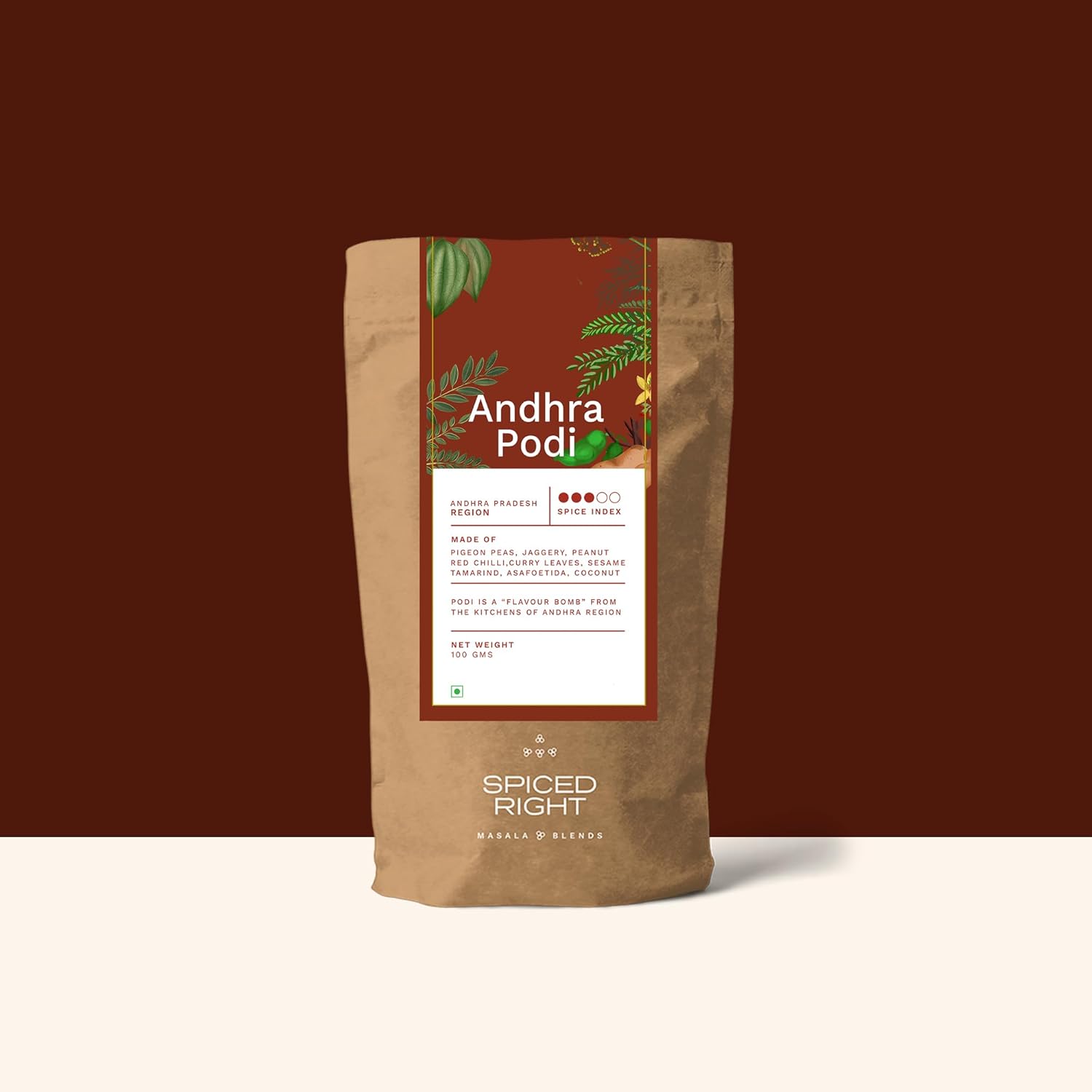 Andhra Podi - 100g | gun powder podi masala South Indian Chutney Powder for Idli, Dosa & Rice | Kandi Podi | No Preservatives, Additives & Artificial Colour | Made With Chana Dal