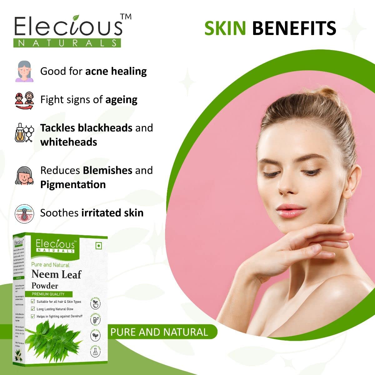 100% Neem Powder for Face Pack (200 Grams), Skin & Hair and Eating | Anti-Pimple, Anti-Bacterial, Fight Dandruff | 100% Pure and Natural | No Chemical, No preservative, Paraben-Free