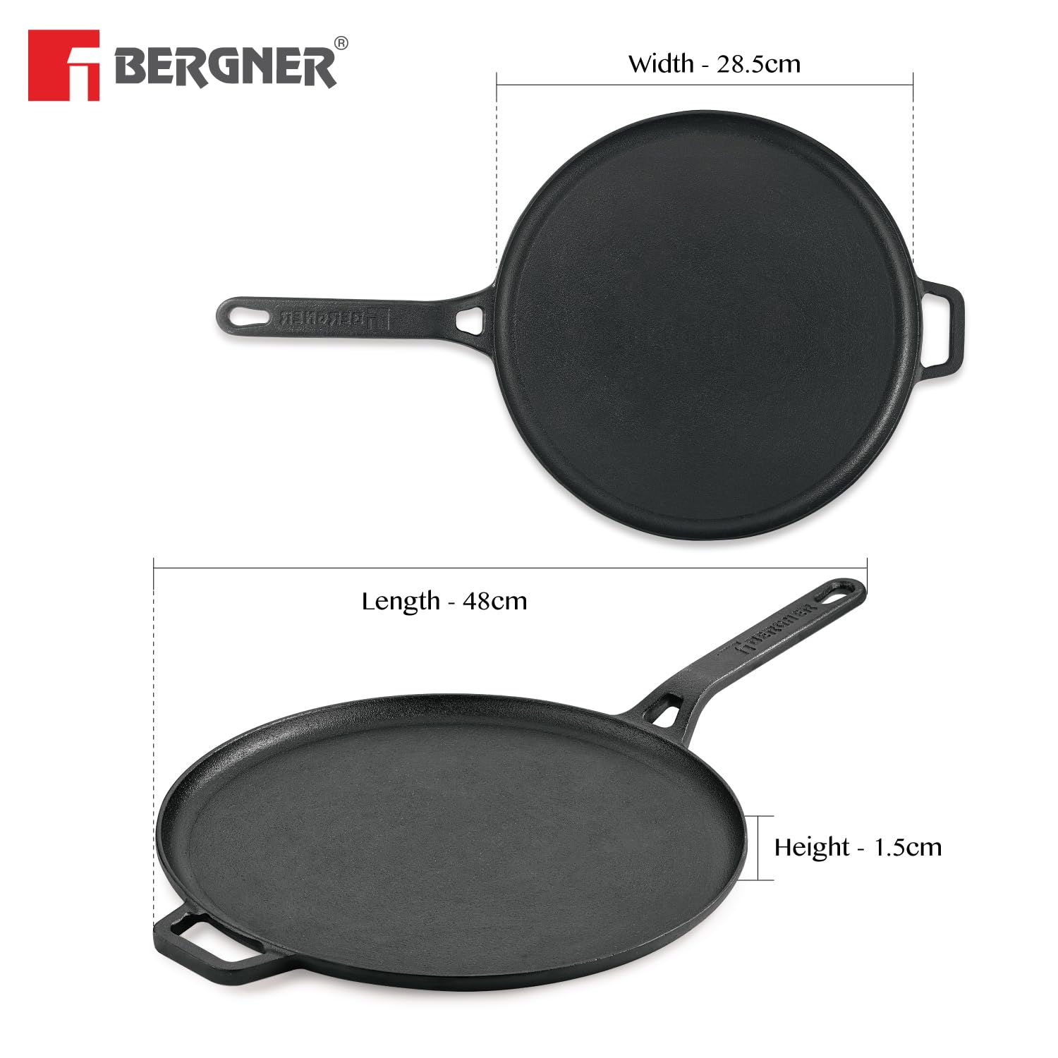 Eco Cast Iron 28cm Dosa Tawa, for Healthy Cooking, Pre-Seasoned, Even Heat Distributor, Retains Heat to Enhance Flavor, Durable, Comes with Silicone Sleeve, Induction Bottom, Gas Stove Ready