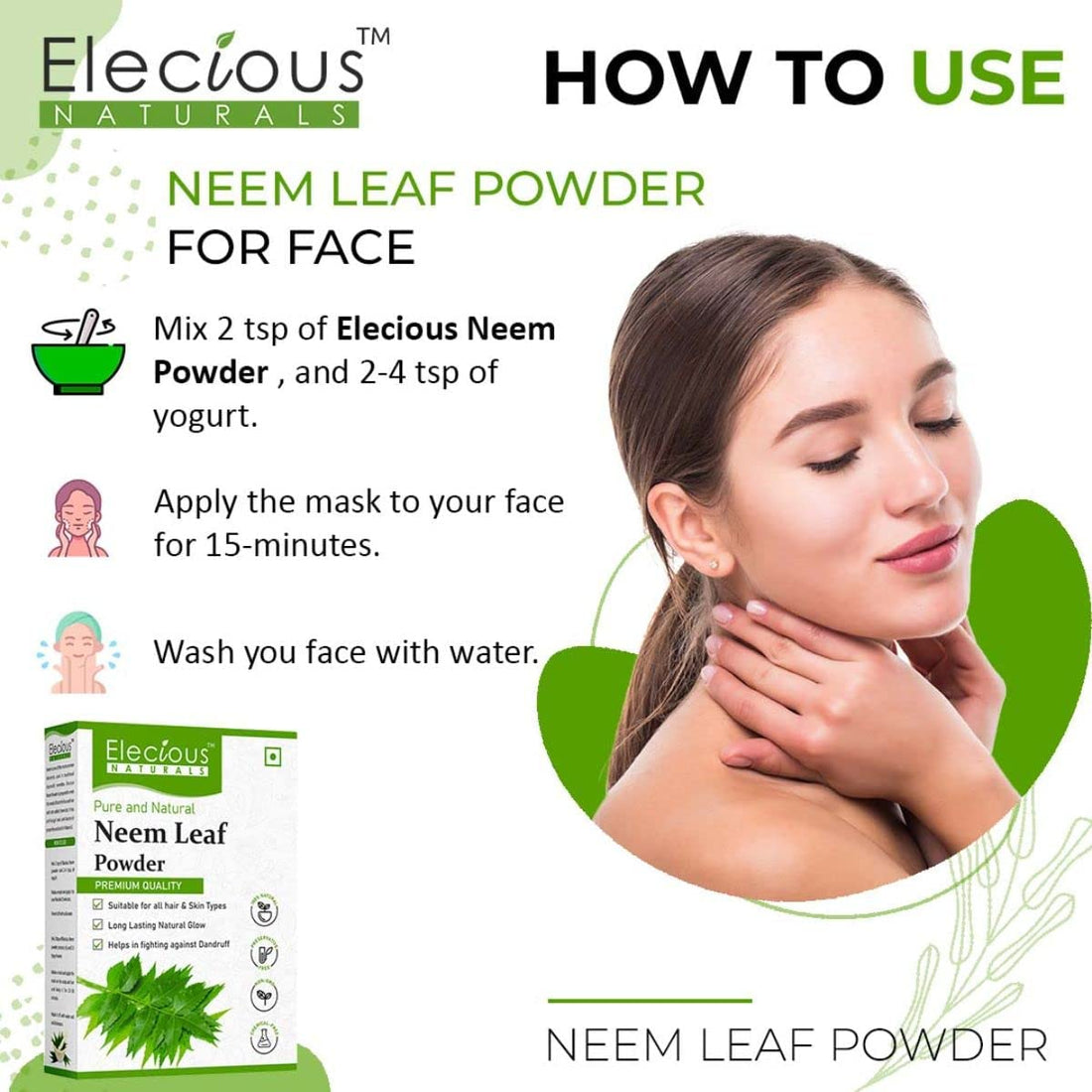 100% Neem Powder for Face Pack (200 Grams), Skin & Hair and Eating | Anti-Pimple, Anti-Bacterial, Fight Dandruff | 100% Pure and Natural | No Chemical, No preservative, Paraben-Free