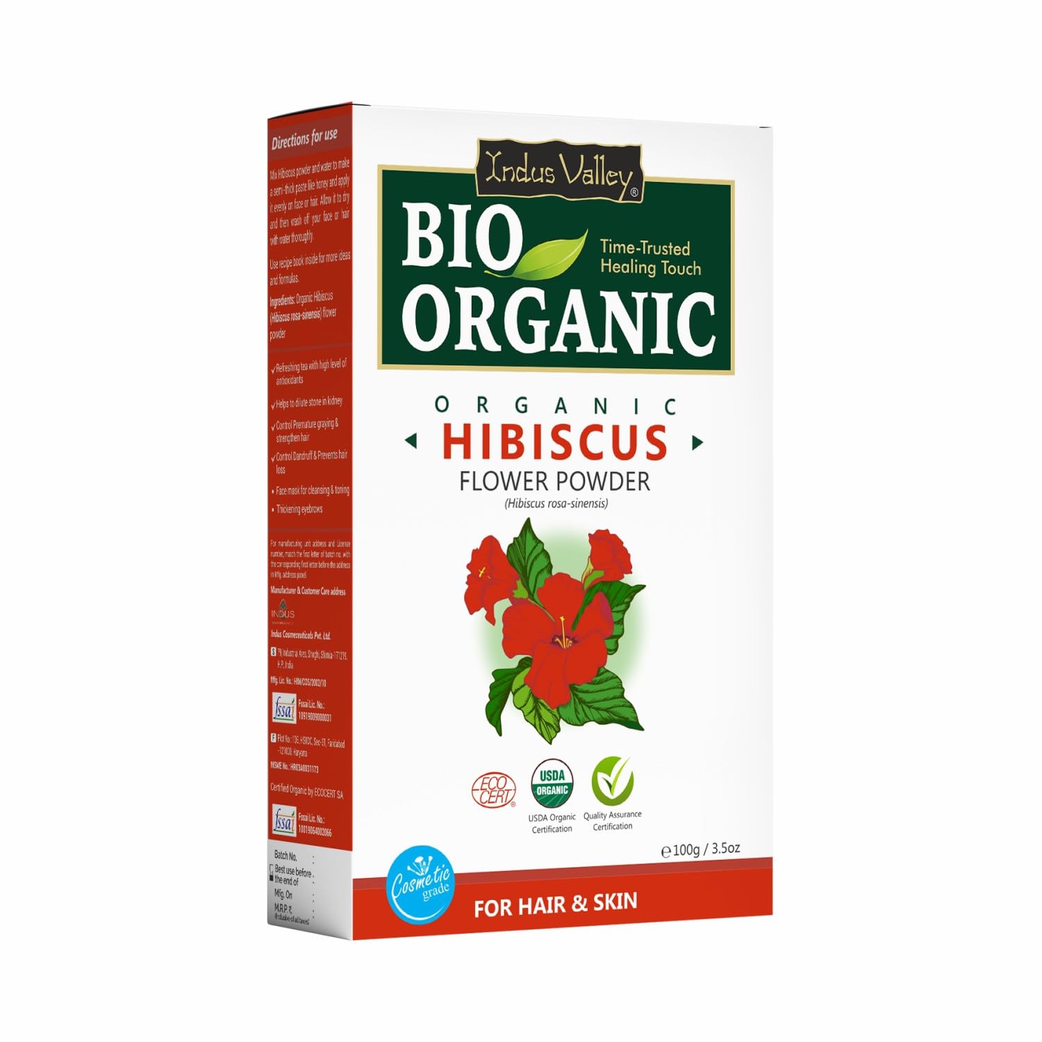 Bio Organic Hibiscus Flower Powder for Face Pack and Hair Mask, Natural Pure Hibiscus Rosa-Sinensis Hair & Skin Care, Gudhal Ka Phool Powder For Dull Hair & Dry Scalp (100g)
