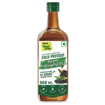 Tata Simply Better Pure & Unrefined Cold Pressed Sesame(Gingelly)Oil,Naturally Cholesterol Free,500ml,Sesame Oil with Rich Aroma & Flavour of Real SesameSeeds,For Daily Cooking with Multipurpose Usage