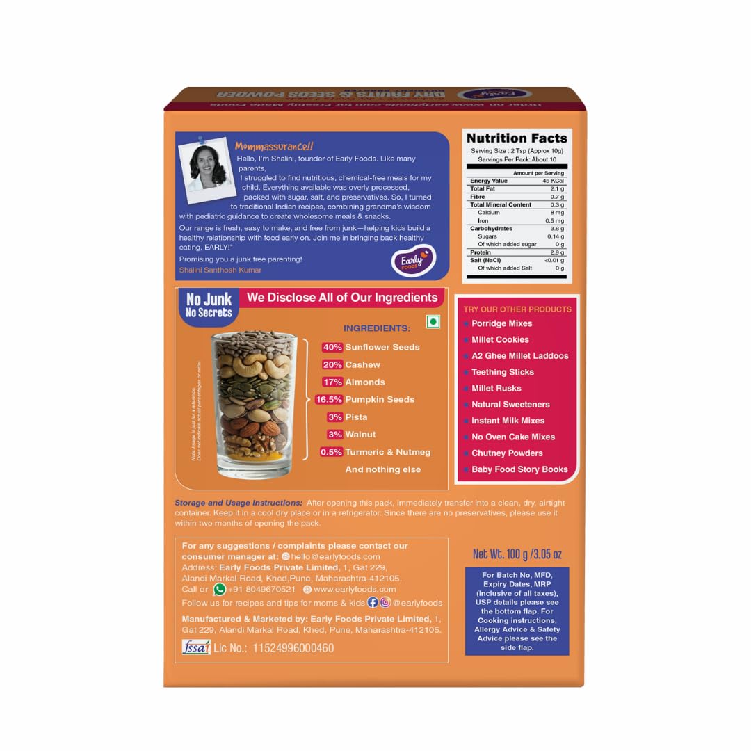 Dry Fruits & Seeds Powder | 100% Natural NutPowder | No Added Sugar | No Preservatives | Dry Fruit Powder, Dry Fruits Mix 100g