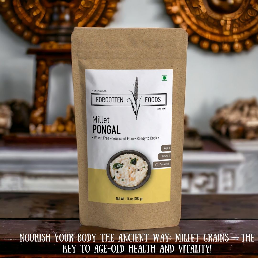 Millet Pongal - No Rice, No Wheat, Only Millets - Instant Ready to Cook Breakfast Premix Using Kodo Whole Grains (Kodra Chawal / Varagu / Arka / Arikelu) - Low GI, High Fibre Food - Gluten Free, Vegan Friendly, No Palm Oil, No Preservatives