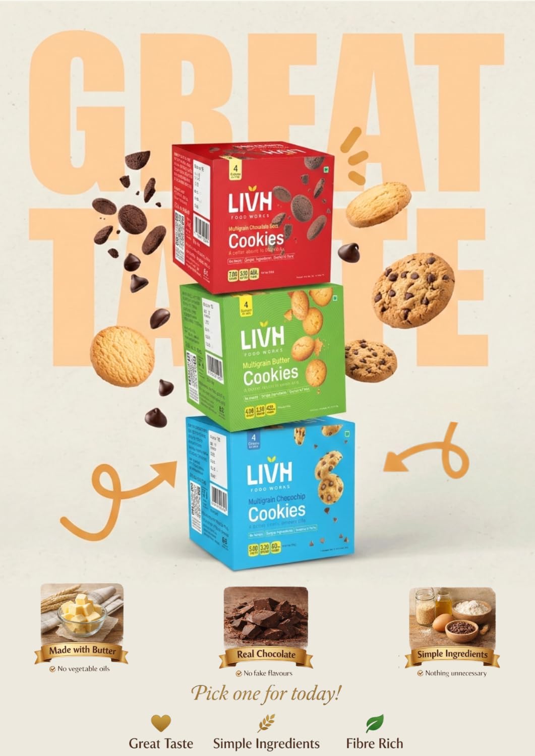 Assorted Premium Cookie Combo Pack - 12 Cookies (240g) | Chocolate Oats, Butter & Choco Chip | 3 Boxes x 4 Cookies | No Added Preservatives | Balanced sweetness | Real Butter | Everyday Snack | Bakery-Style & Freshly Baked