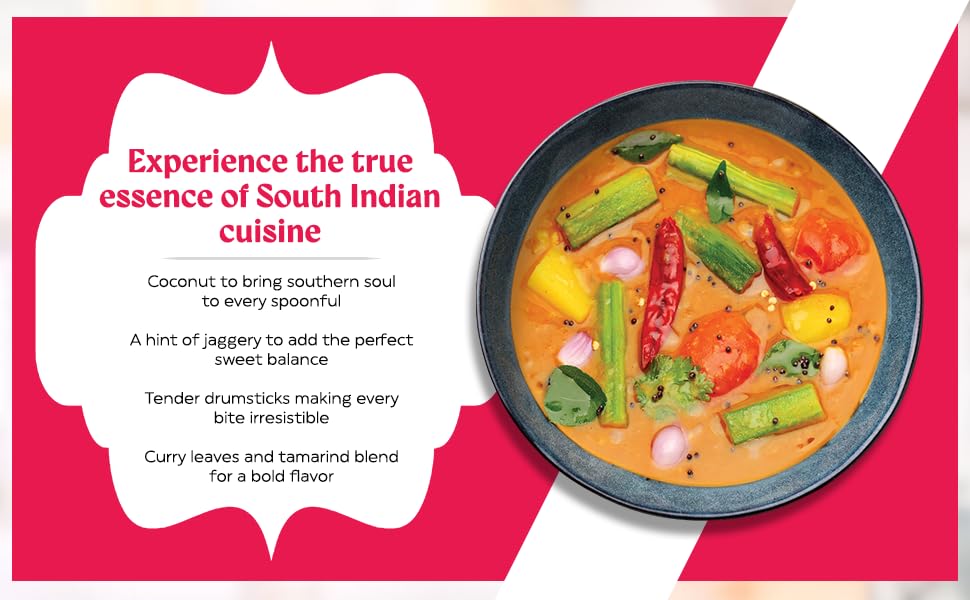 Authentic Sambhar Ready To Eat | Just Heat And Eat | South Indian Food | No Added Preservative & Colours | Meal Ready In 5 Minutes Microwave-Able_Serves 2 (300gm) (Pack Of 1)