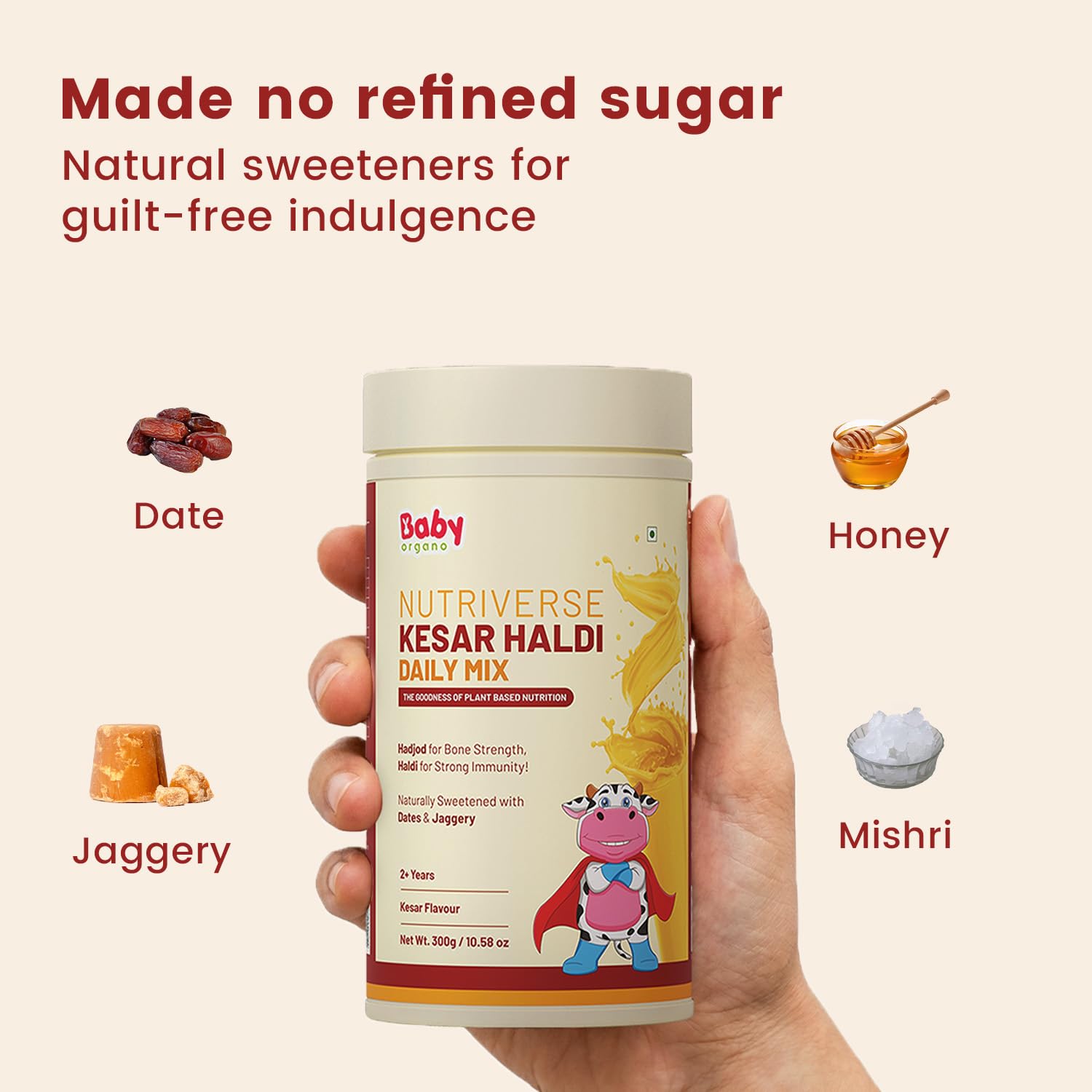 Nutriverse Kesar Haldi Milk Mix for 2+ Year Kids | No Refine Sugar | Supports Healthy Growth & Development | 15+ Ayurvedic Herbs Hadjod, Haldi and Anantmool | High Protein & Vitamins | Kesar Flavor - 300gm