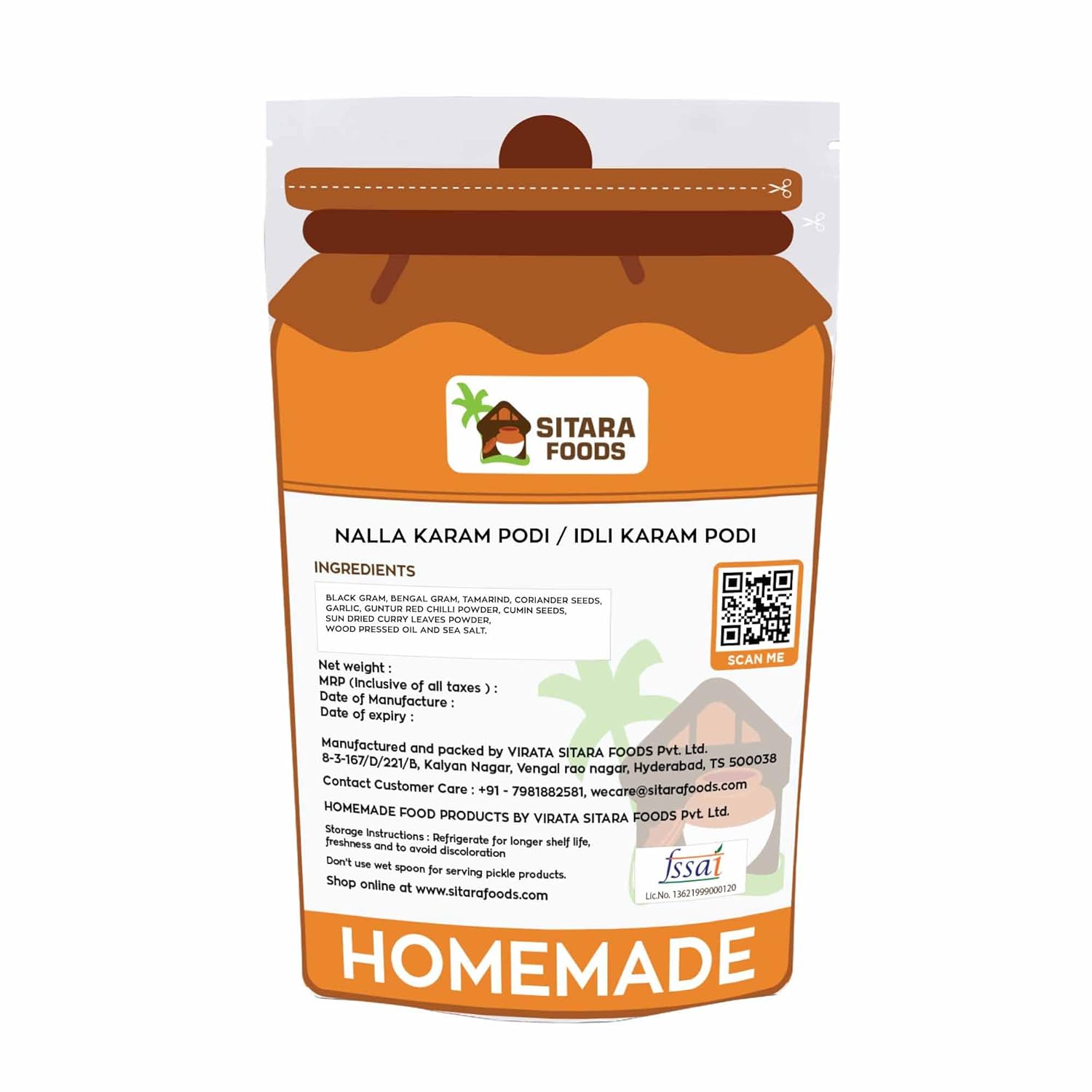 Nalla Karam podi Homemade Andhra Style Hot 250 Grams Bag