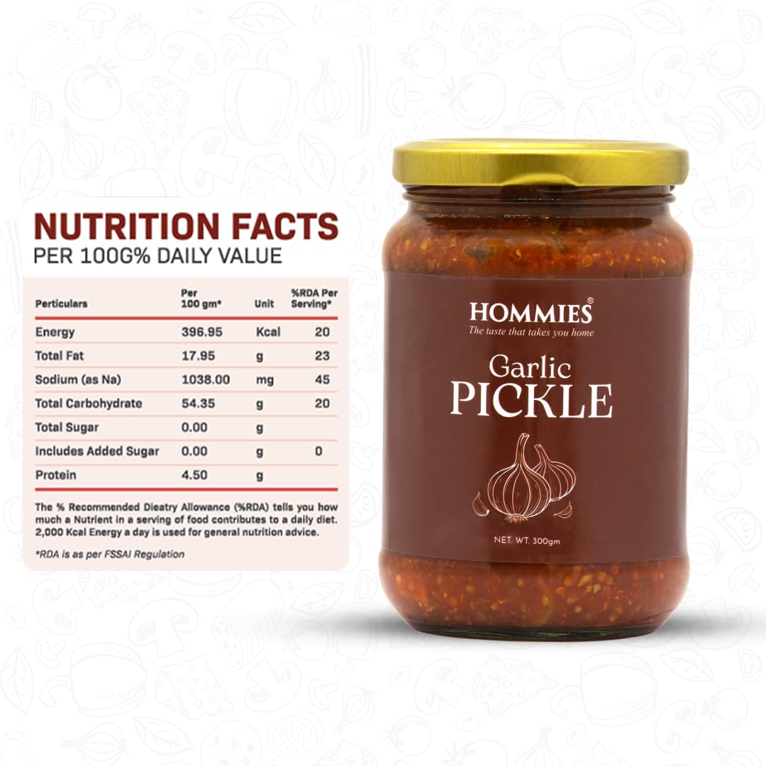 Garlic Pickle | Spicy & Tangy Lehsun Achaar | Authentic Indian Style Pickle in Mustard Oil | Homemade Taste with Hing, Methi & Mustard Seeds | No Preservatives | Perfect Side with Meals & Snacks (300g)
