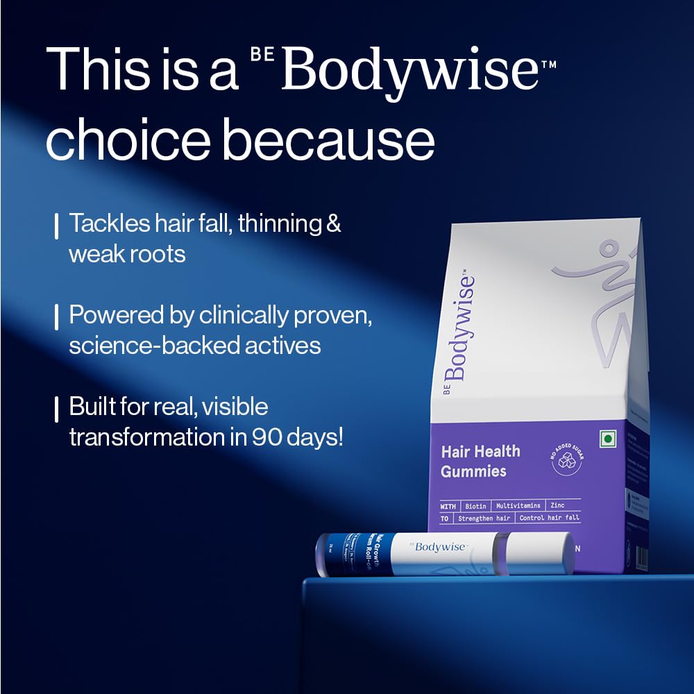 Be Bodywise Hair Growth Pack, 30 Day Pack, Biotin Hair Gummies (30 Gummies) & Rosemary Hair Growth Serum (Roll-On) 25Ml, For Hair Fall & Hair Thinning