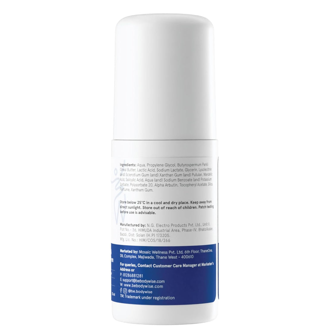 Be Bodywise 4% Aha Bha Underarm Roll On, 2% Lactic, 1% Mandelic and 1% Salicylic Acid, Controls Odour & Reduces Pigmentation, 0% Alcohol & 0% Aluminium, Flora Fragrance, 50ml