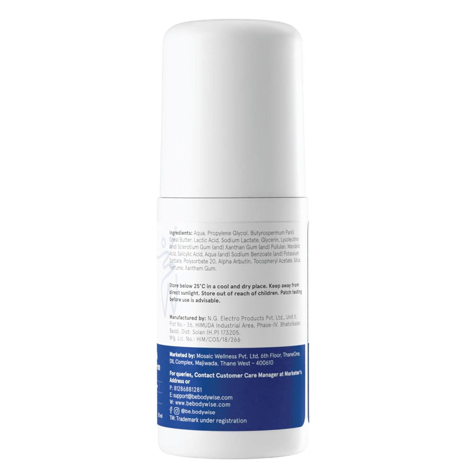 Be Bodywise 4% Aha Bha Underarm Roll On, 2% Lactic, 1% Mandelic and 1% Salicylic Acid, Controls Odour & Reduces Pigmentation, 0% Alcohol & 0% Aluminium, Flora Fragrance, 50ml