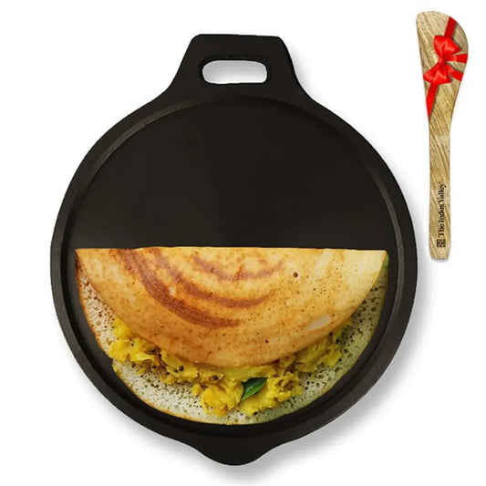 The Indus Valley Super Smooth Cast Iron Tawa with Free Wooden Spatula for Dosa/Chapathi