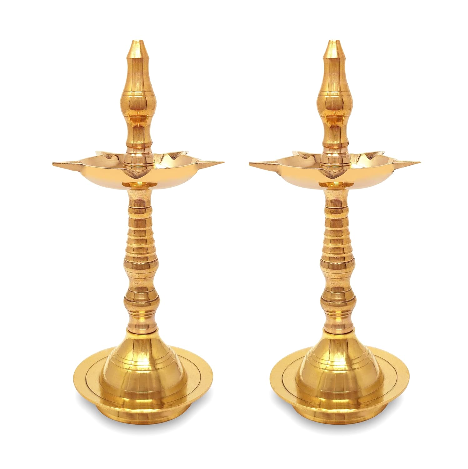 Brass Kerla Diya Samai 10 Inch Kerala Traditional Oil Lamp Deepak Lamp Kutthu vilakku Panchmahal Deepam for Pooja Mandir Diwali Indian Puja Wedding Return Gift Items Set of 2