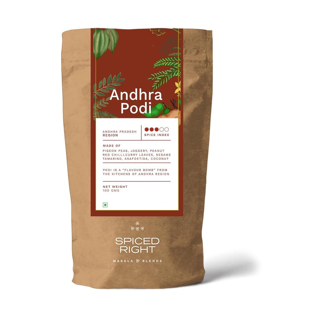 Andhra Podi - 100g | gun powder podi masala South Indian Chutney Powder for Idli, Dosa & Rice | Kandi Podi | No Preservatives, Additives & Artificial Colour | Made With Chana Dal