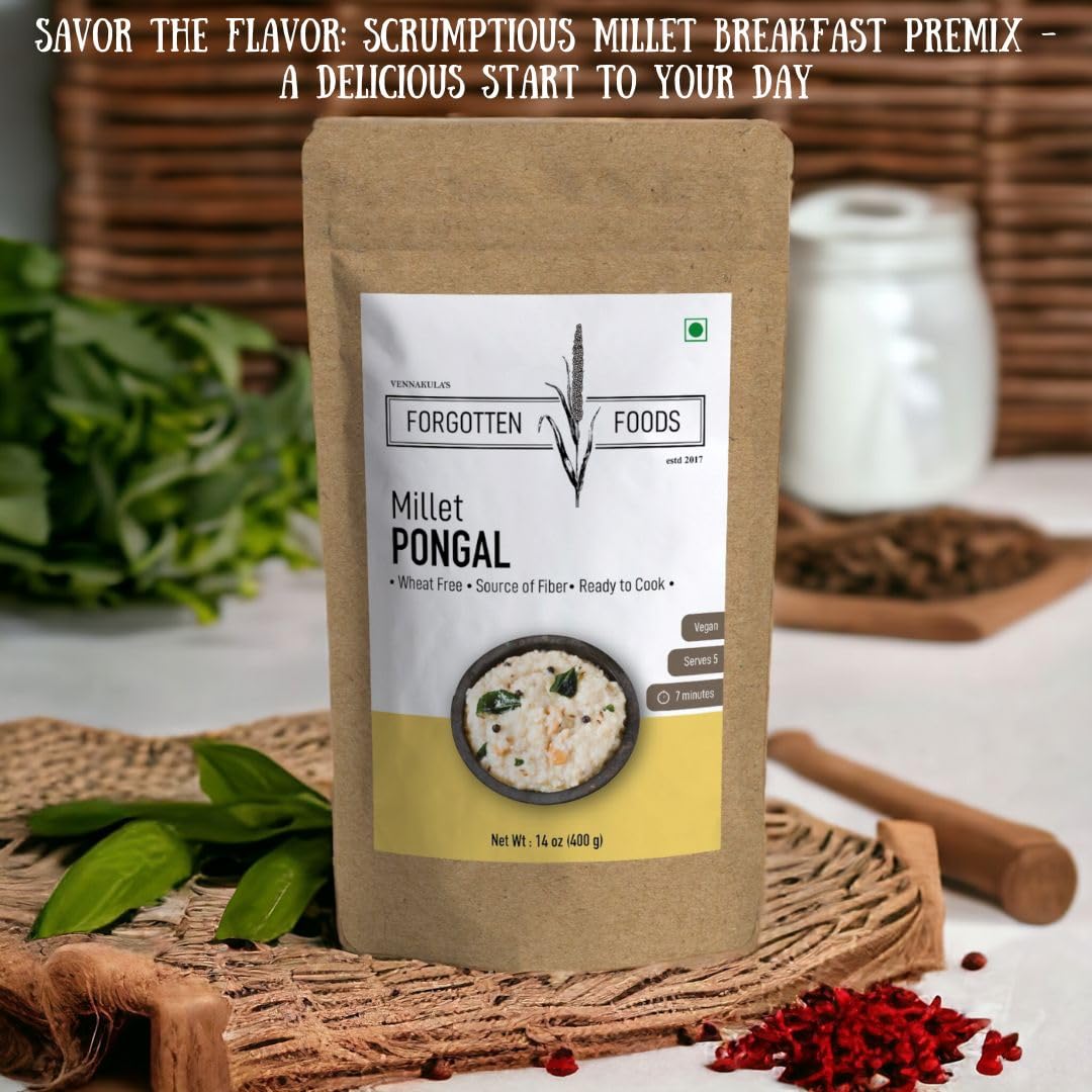 Millet Pongal - No Rice, No Wheat, Only Millets - Instant Ready to Cook Breakfast Premix Using Kodo Whole Grains (Kodra Chawal / Varagu / Arka / Arikelu) - Low GI, High Fibre Food - Gluten Free, Vegan Friendly, No Palm Oil, No Preservatives
