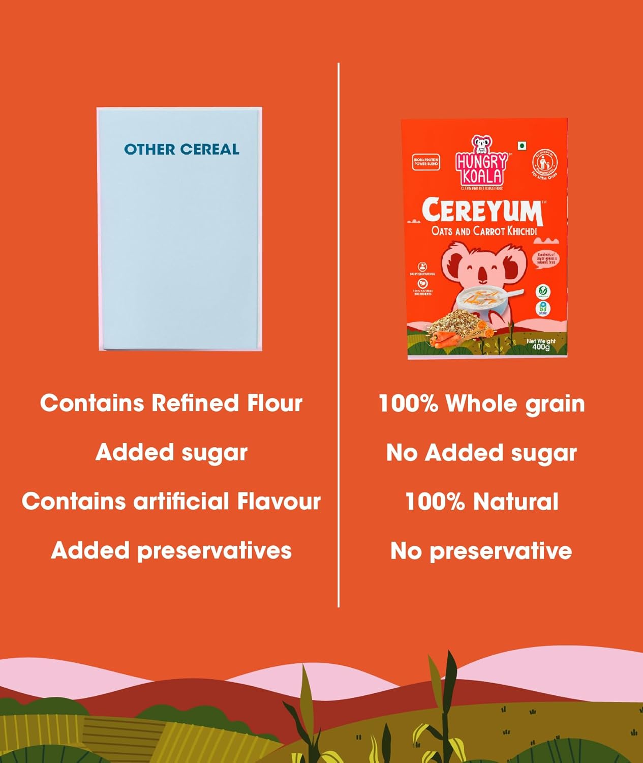 Oats & Carrot Khicdi Cereal Made With Natural Ingridients For Kids To Grow Healthy No Preservative Or Additives Or Maida 400 Grams Pack