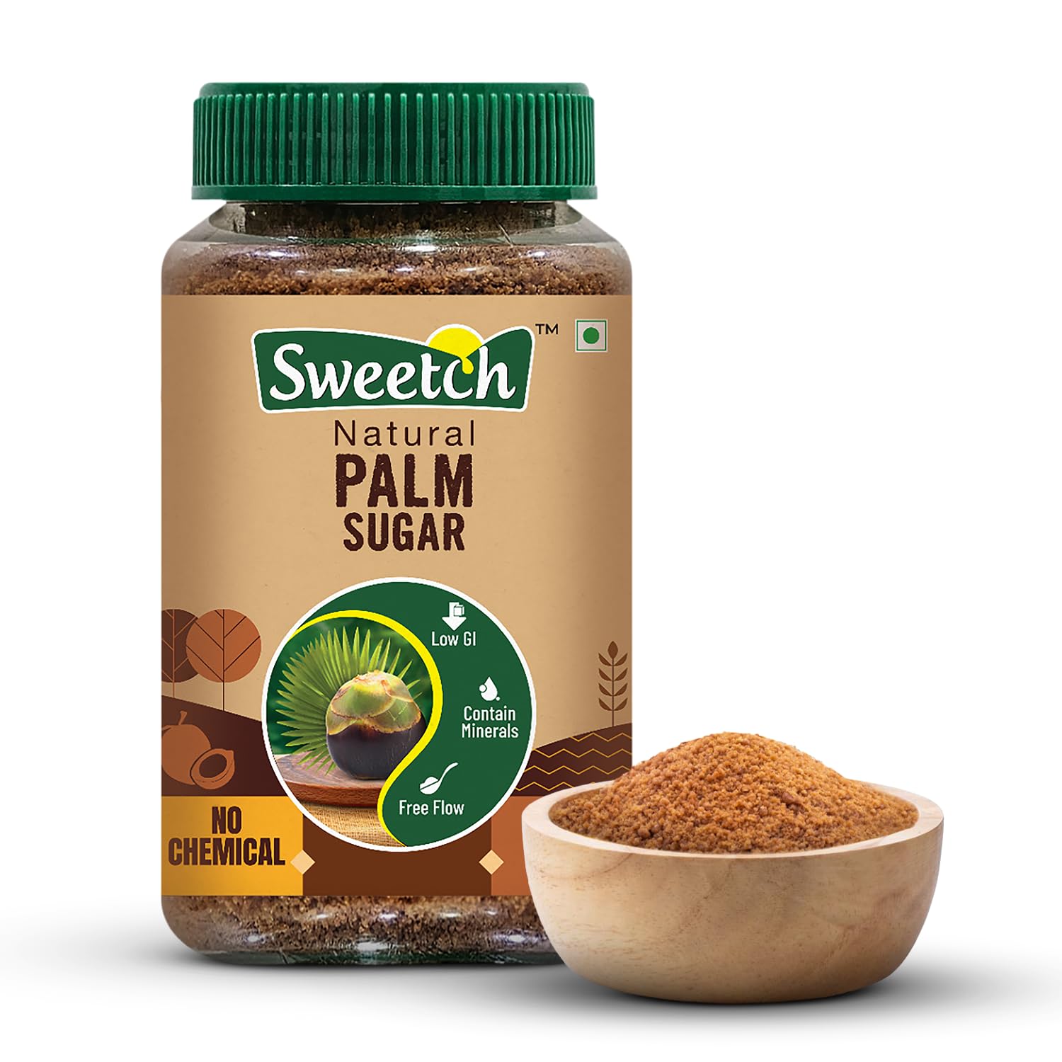 Natural Palm Sugar 350 gm Jar Natural Healthy Replacement for Sugar, Contain Minerals, Low GI, No Chemical & Free Flow | For Baking & Cooking (Pack of 1)