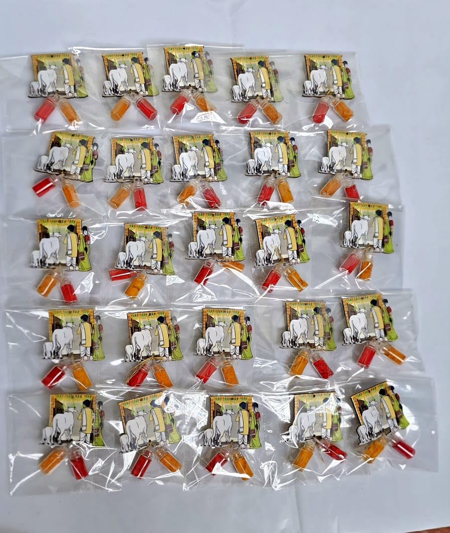 Pack of 25 -Gruhapravesh Haldi Kumkum Fridge Magnet & Mini Bottles Filled with Haldi&Kumkum | Ideal for House Warming Return Gifts,Festivals &Traditional Functions