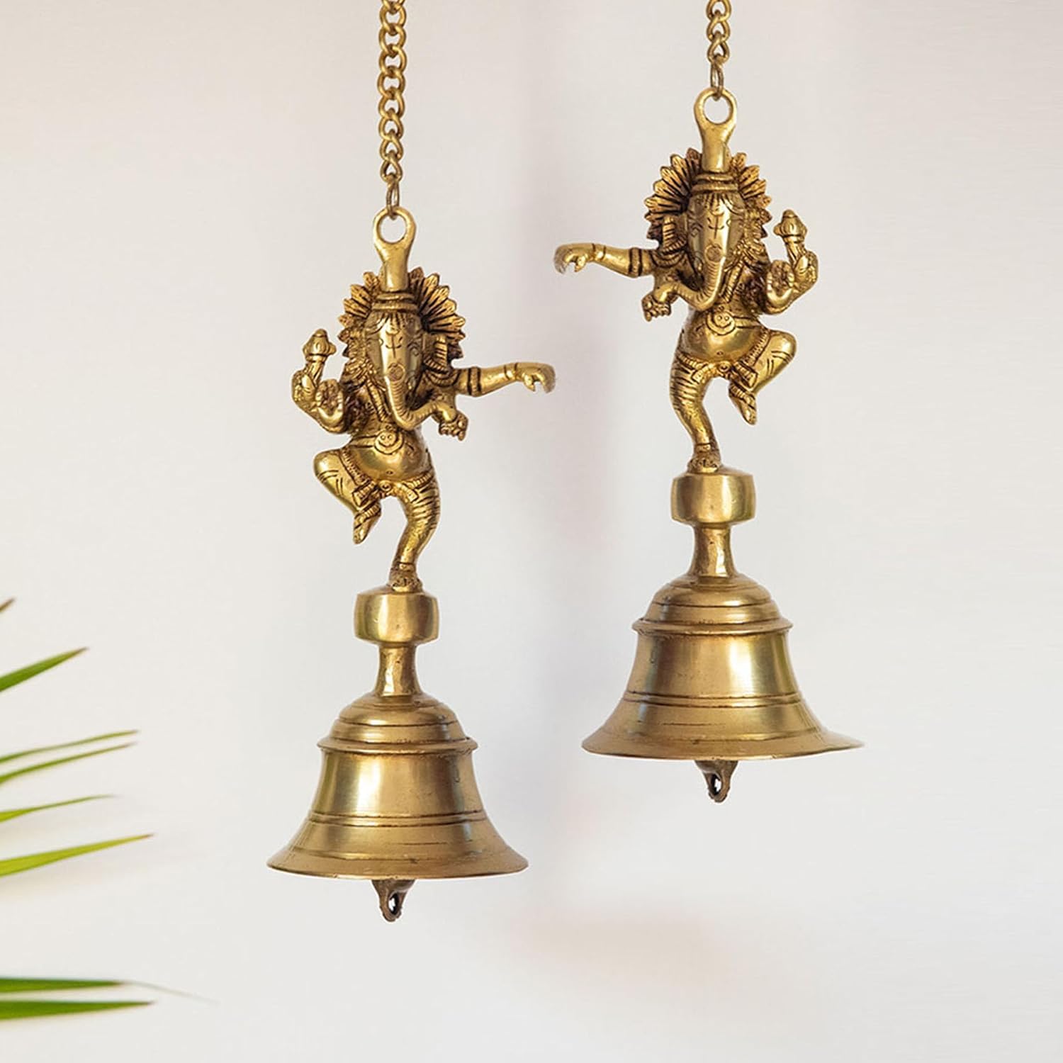 'Dancing Ganpati' Pure Brass Hanging Bells for Pooja Room (Set of 2, 3.4 x 3.4 x 9.3 Inch, 2.5 Kg) | Brass Bells for Mandir Temple Bell Hanging Temple Bells for Home Decoration