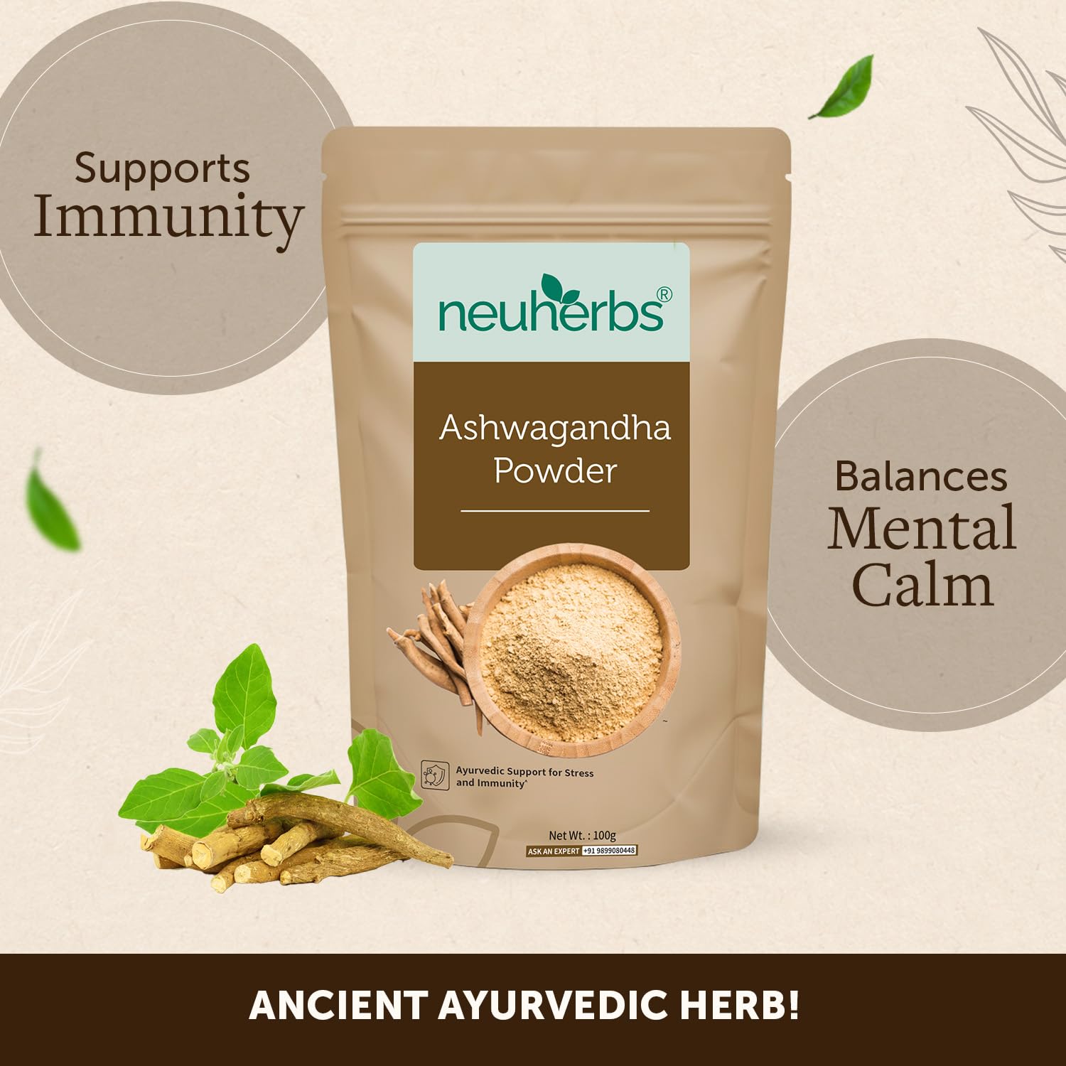 Ashwagandha Powder - 100 Gm | Ayurvedic Support for Stress Relief, Mental Calmness & Anxiety Issues | Support Strength & Energy | Certified