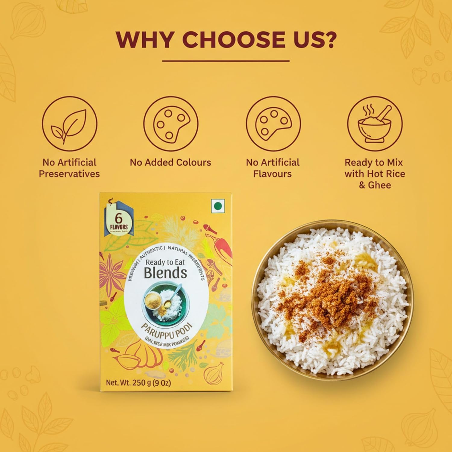 Paruppu Podi Powder 250g | Dal Rice Mix Powder | Protein Rich South Indian Chutney Powder for Idli, Dosa & Rice | Toor Dal & Channa Dal Podi Masala | No Onion No Garlic No Preservatives