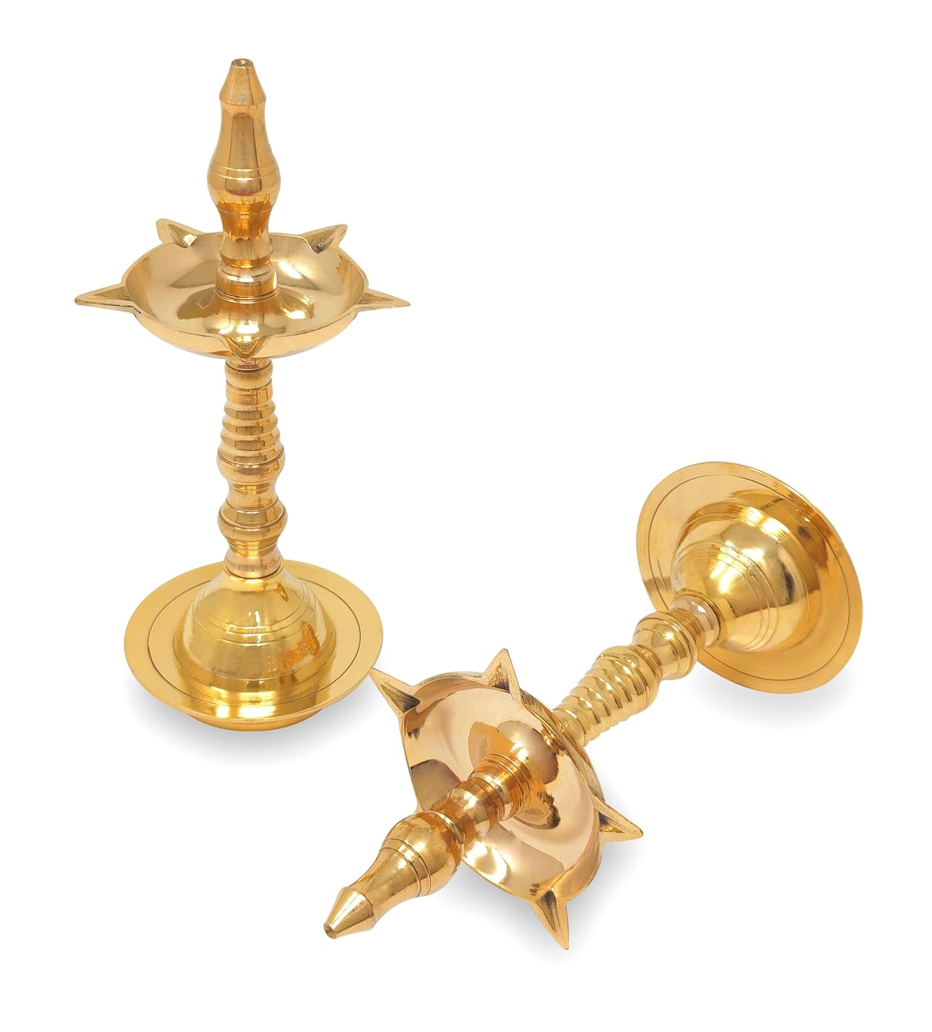 Brass Kerla Diya Samai 10 Inch Kerala Traditional Oil Lamp Deepak Lamp Kutthu vilakku Panchmahal Deepam for Pooja Mandir Diwali Indian Puja Wedding Return Gift Items Set of 2