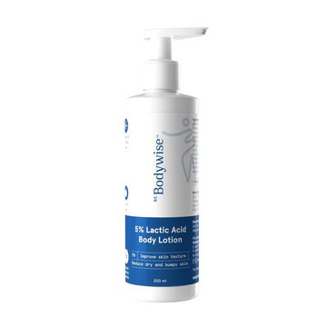 Be Bodywise 5% AHA Lactic Acid Body Lotion with 48Hr Moisturisation 200ml | Dermatologically Tested | Improves Skin Texture & Reduces Appearance of Strawberry Legs | With Lactic Acid, Aloe Vera & Cica Extract