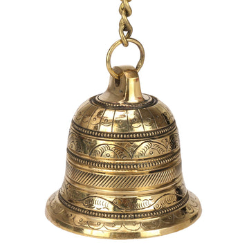 Brass Hanging Bell with Chain Ghanti for Home Mandir Fine Bell for Pooja Room(3x4 Inches with Chain 20 Inch Medium)