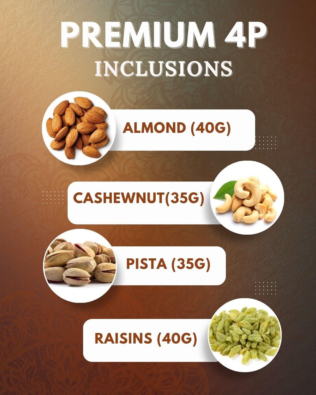 Premium 4p-150g|Fresh & Healthy Dry Fruits and Nuts for Coworkers,Relatives&Friends | Almond, Cashewnut, Salt Pista, Kishmish | Ideal gift box for all celebration| Corporate Gifts | Premium Dry Fruit Gift Hamper