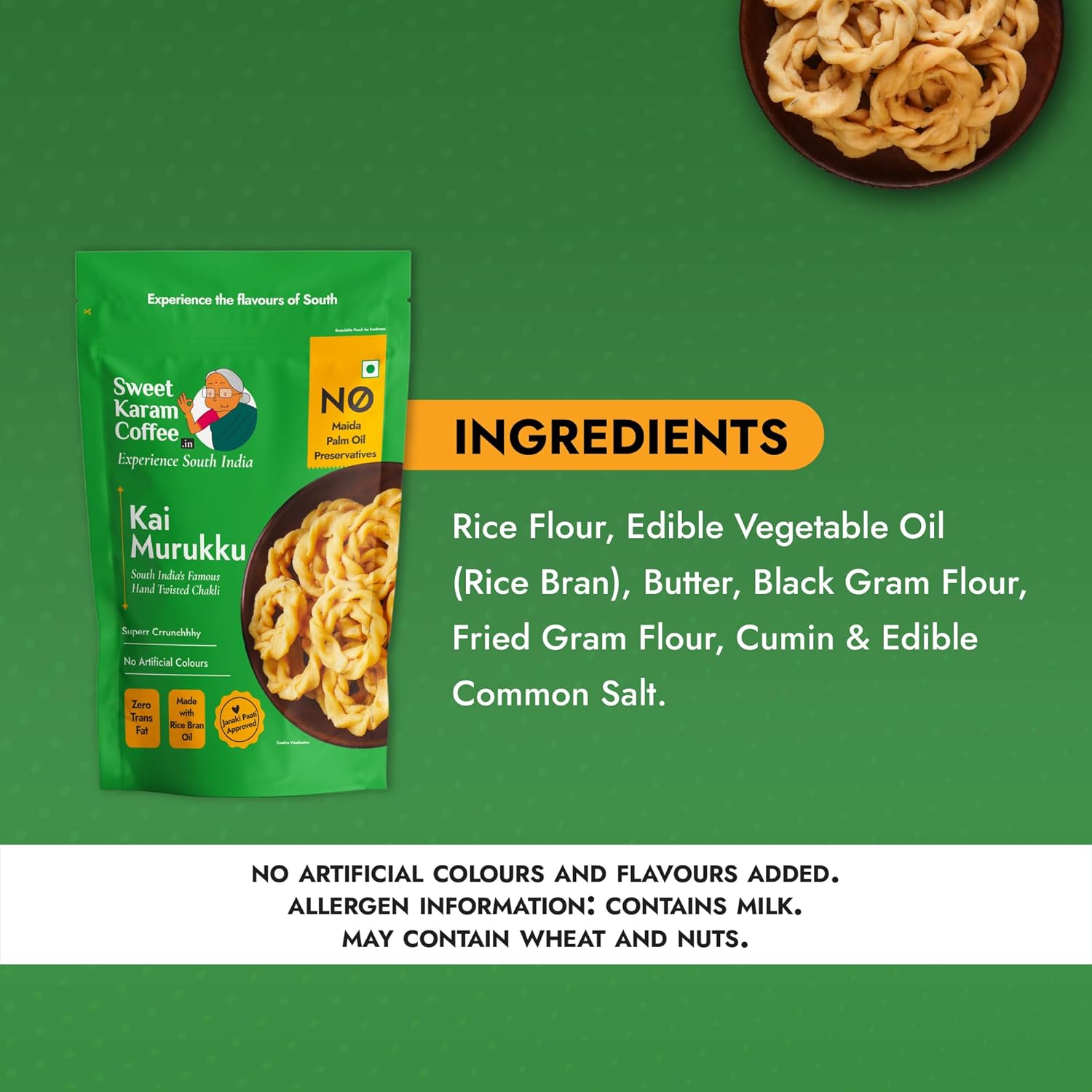 Kai Murukku - Pack of 2 (150g each) | No Palm Oil & Preservatives | Authentic South Indian Hand-Twisted Chakli | Crunchy & Delicious Namkeen | Tea Time Snack | Festive Special