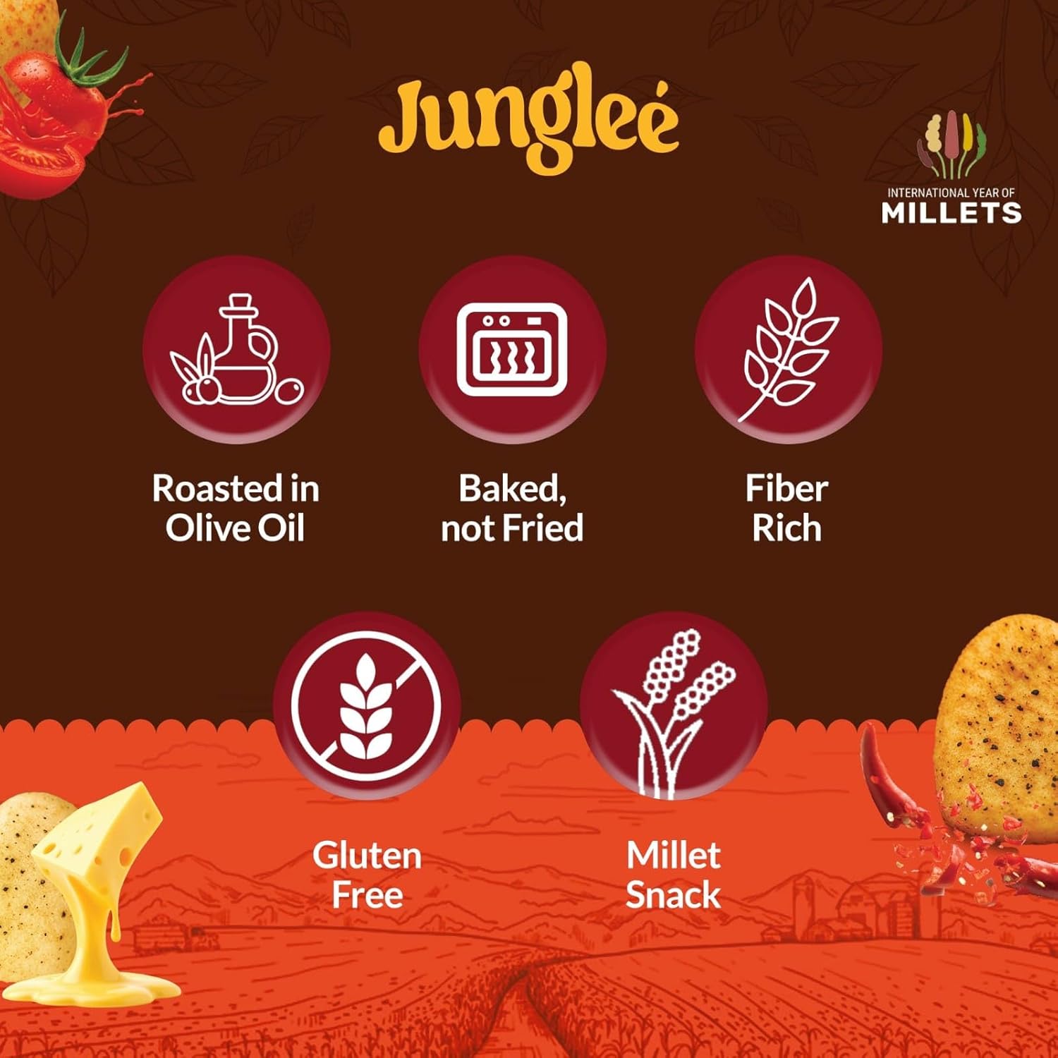Jungleé Jowar Cheese Puffs 60g – Gluten-Free, High Fiber, Roasted with Olive Oil | No Palm Oil, No Preservatives | Healthy Crunchy Snack for Kids & Adults