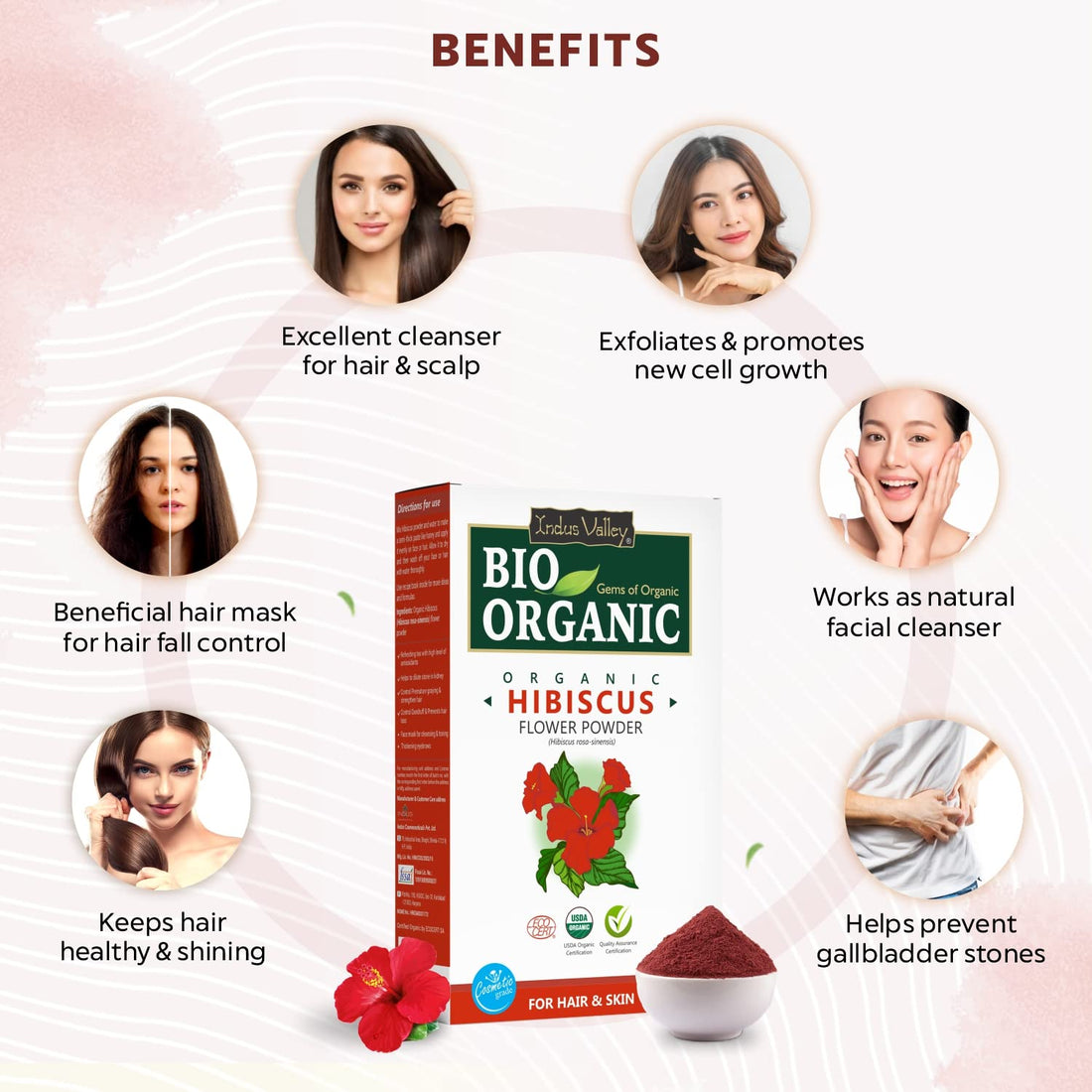 Bio Organic Hibiscus Flower Powder for Face Pack and Hair Mask, Natural Pure Hibiscus Rosa-Sinensis Hair & Skin Care, Gudhal Ka Phool Powder For Dull Hair & Dry Scalp (100g)