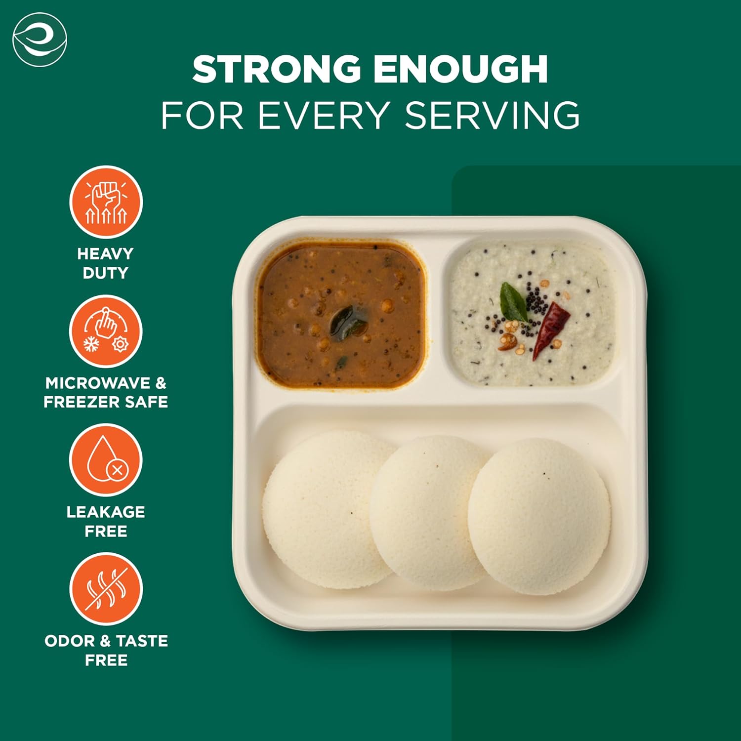 3 Compartment Bagasse Meal Tray | 9 Inch - Pack of 50 | Disposable Pooja Plates Big Size | Sturdy, Compostable & Heat-Safe | Perfect for Parties, Events & Buffets