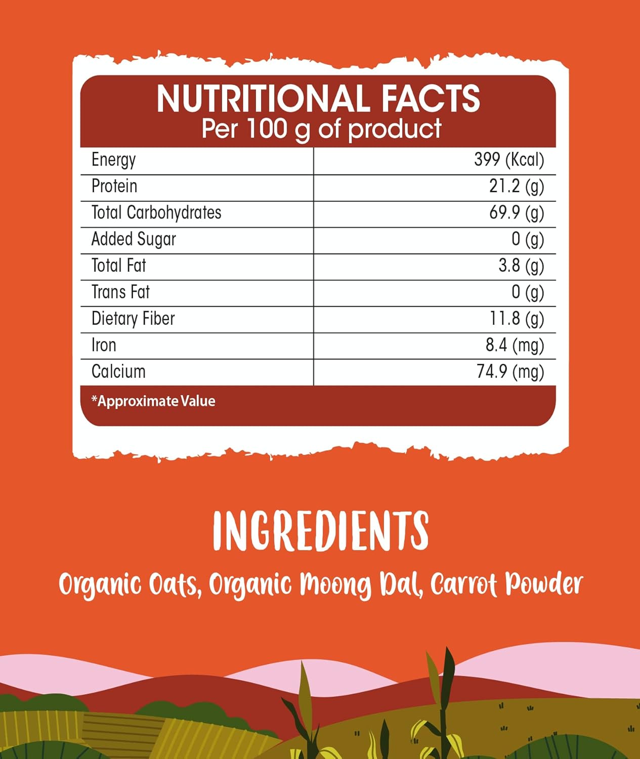 Oats & Carrot Khicdi Cereal Made With Natural Ingridients For Kids To Grow Healthy No Preservative Or Additives Or Maida 400 Grams Pack