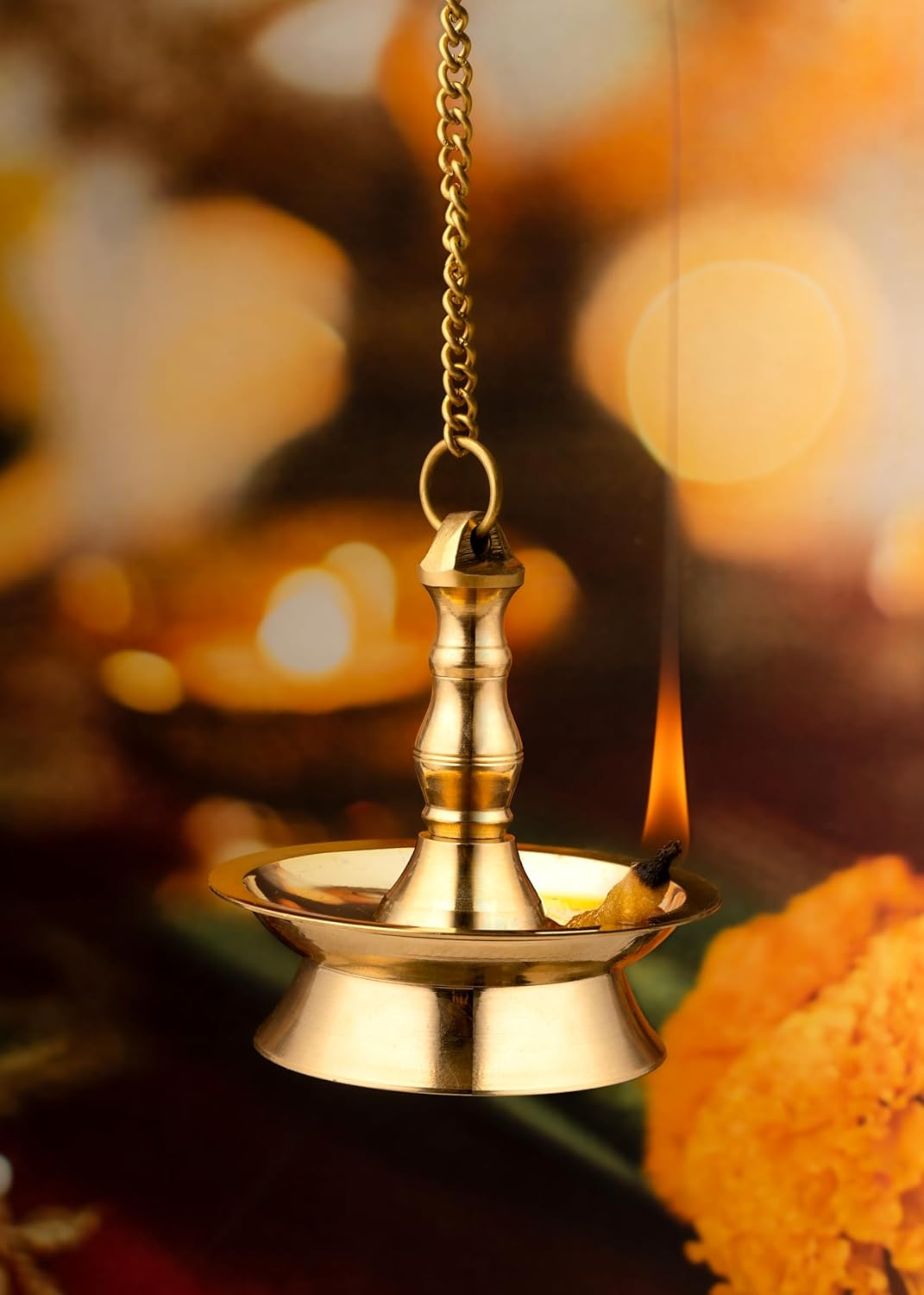 Traditional Brass Hanging Diya with Chain 16 Inches | Deepak | Oil Diya | Latkan (1piece)