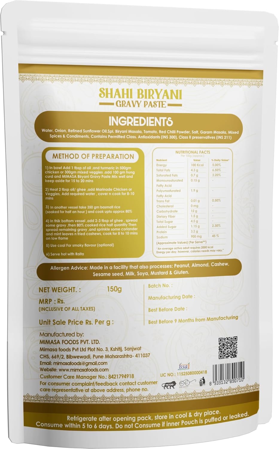 Shahi Biryani Ready to Eat Gravy Paste for Preparing Rich and Aromatic Biryani for Special Meals