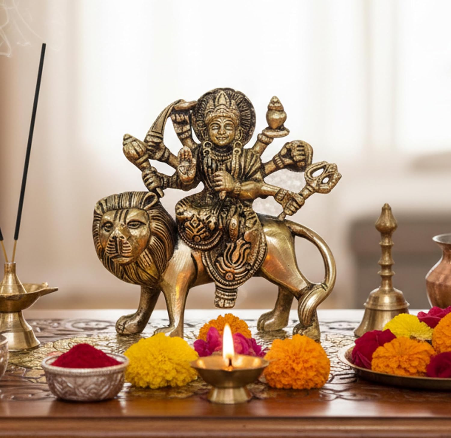 Brass Maa Durga murti for Home Mandir and Home Decor (4.6 Inches)