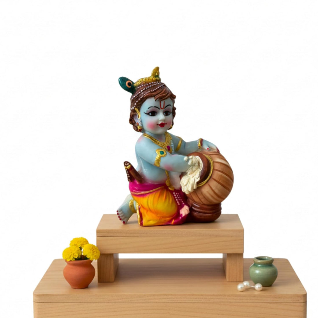 Handcrafted Bala Gopal Unni Kannan Baby Krishna Idol | Krishna Statue Small for multicolour Religious Home Decor | Showpiece Bal Krishna Murti for Living Room & Housewarming Gift 17 x 13 x 8 CM