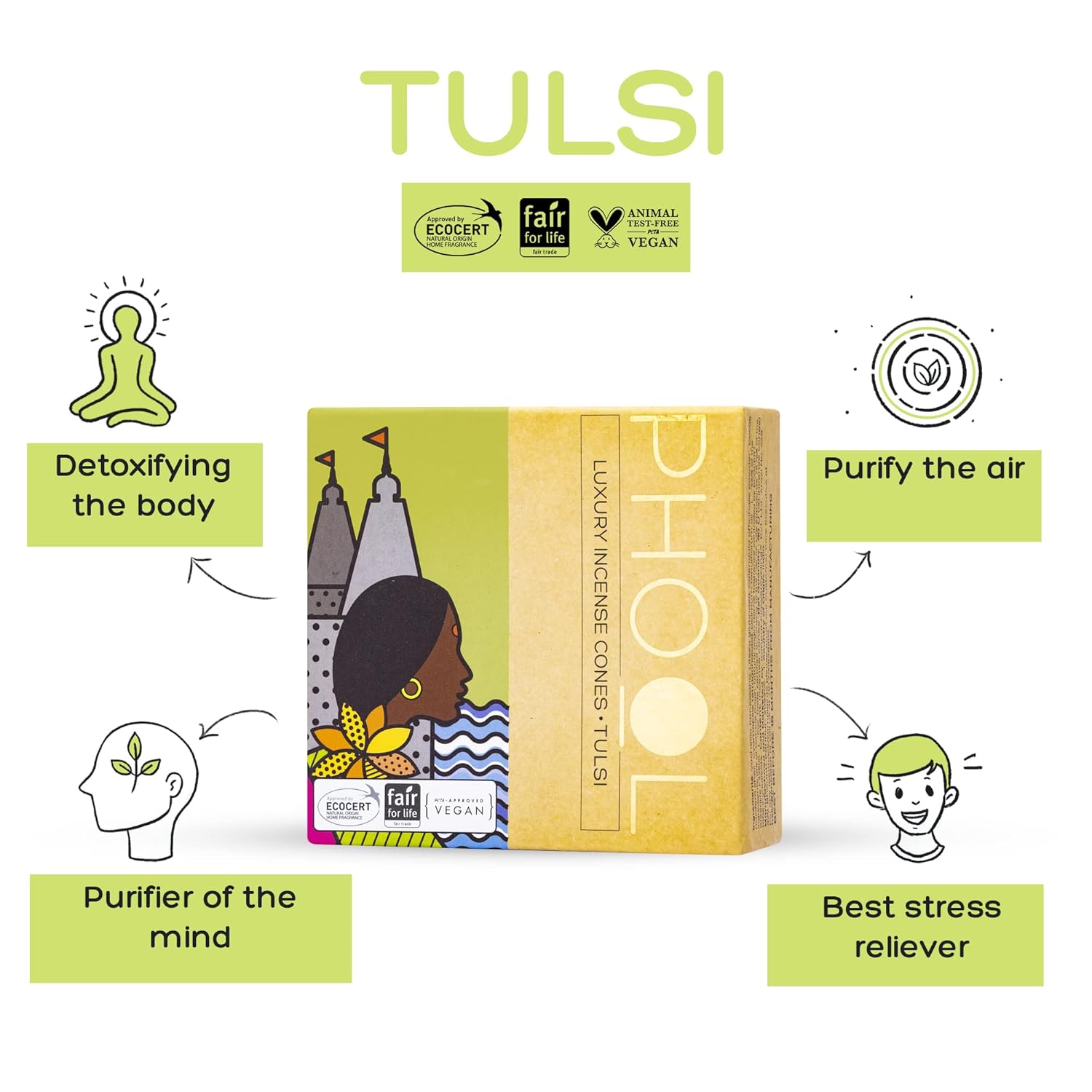 LUXURY INCENSE Cones-Devotion Pack of 2- Tulsi & Jasmine | Special Pooja dhoop | 80 Dhoopsticks & Free 2 Dhoop Stand Inside