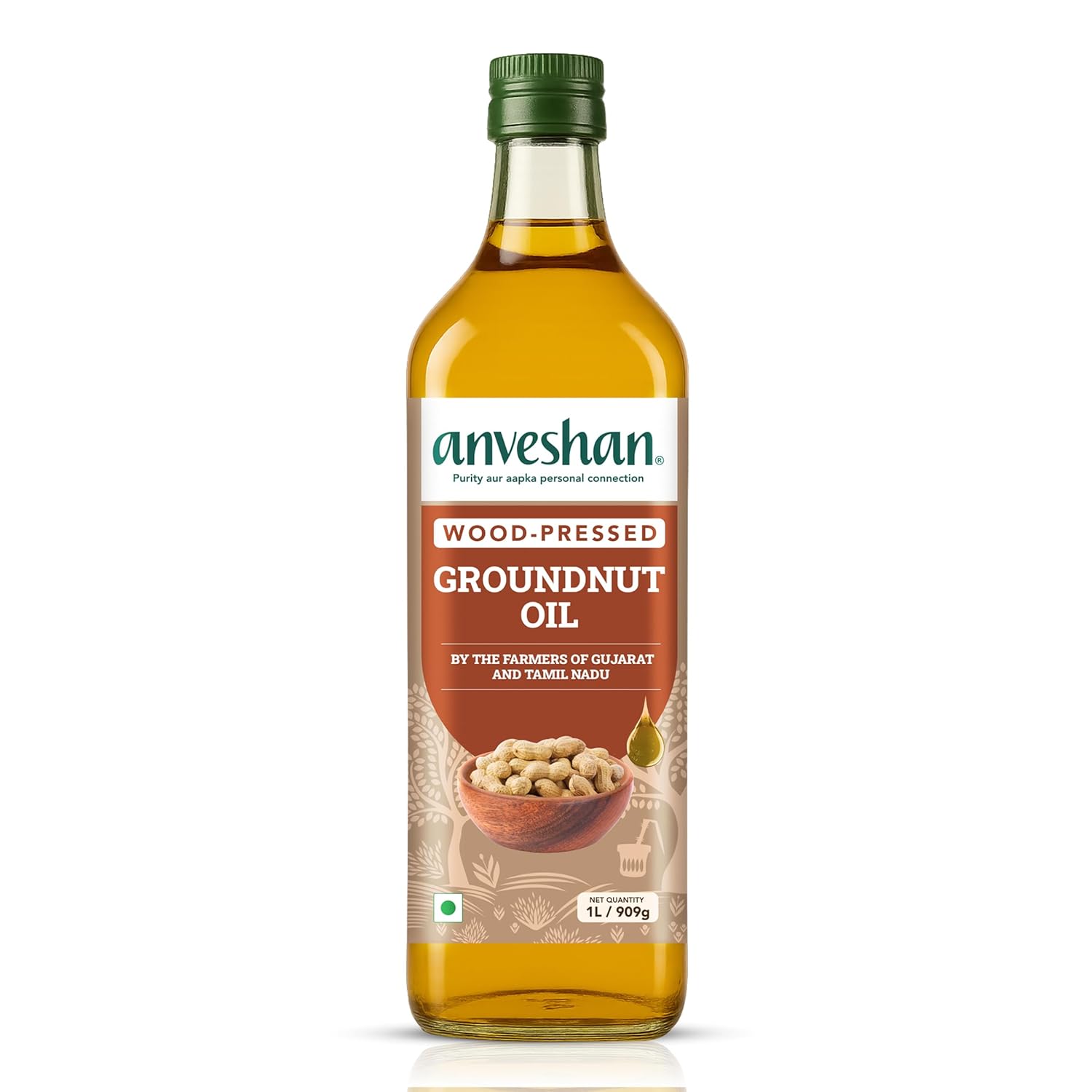 Wood Cold Pressed Groundnut (Peanuts) Oil 1 Litre | PET Bottle | Kolhu/Kacchi Ghani/Chekku | Naturally Cholesterol Free | A1 Grade Groundnuts | Rich Aroma & Flavour
