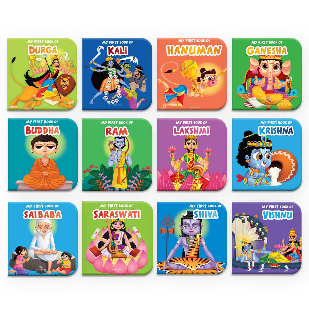 My First Library of Hindu Gods and Goddesses – Boxed Set of 12 Illustrated Board Books for Kids: Includes Ganesha, Krishna, Shiva, Vishnu, Lakshmi, Saraswati, Durga, Kali, Hanuman, Ram, Sai Baba & Buddha  | Ages 2–6 Years