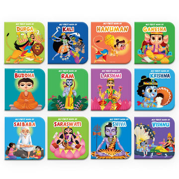My First Library of Hindu Gods and Goddesses – Boxed Set of 12 Illustrated Board Books for Kids: Includes Ganesha, Krishna, Shiva, Vishnu, Lakshmi, Saraswati, Durga, Kali, Hanuman, Ram, Sai Baba & Buddha  | Ages 2–6 Years