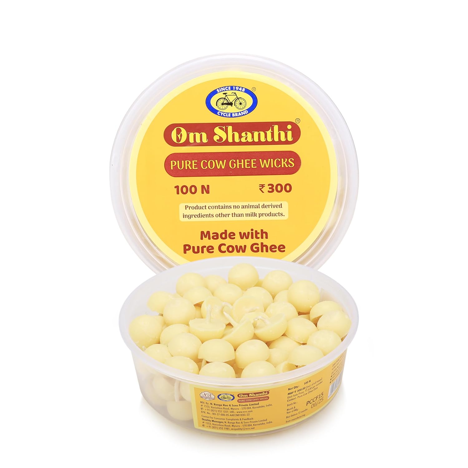 Pure Om Shanthi Pure Cow Ghee Wicks – 100N | Ready-to-Light Diya Battis | Wax-Free, Long-Lasting, Easy to Use | for Daily Puja, Aarti & Festivals