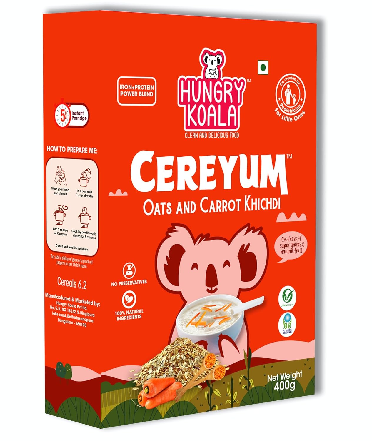 Oats & Carrot Khicdi Cereal Made With Natural Ingridients For Kids To Grow Healthy No Preservative Or Additives Or Maida 400 Grams Pack