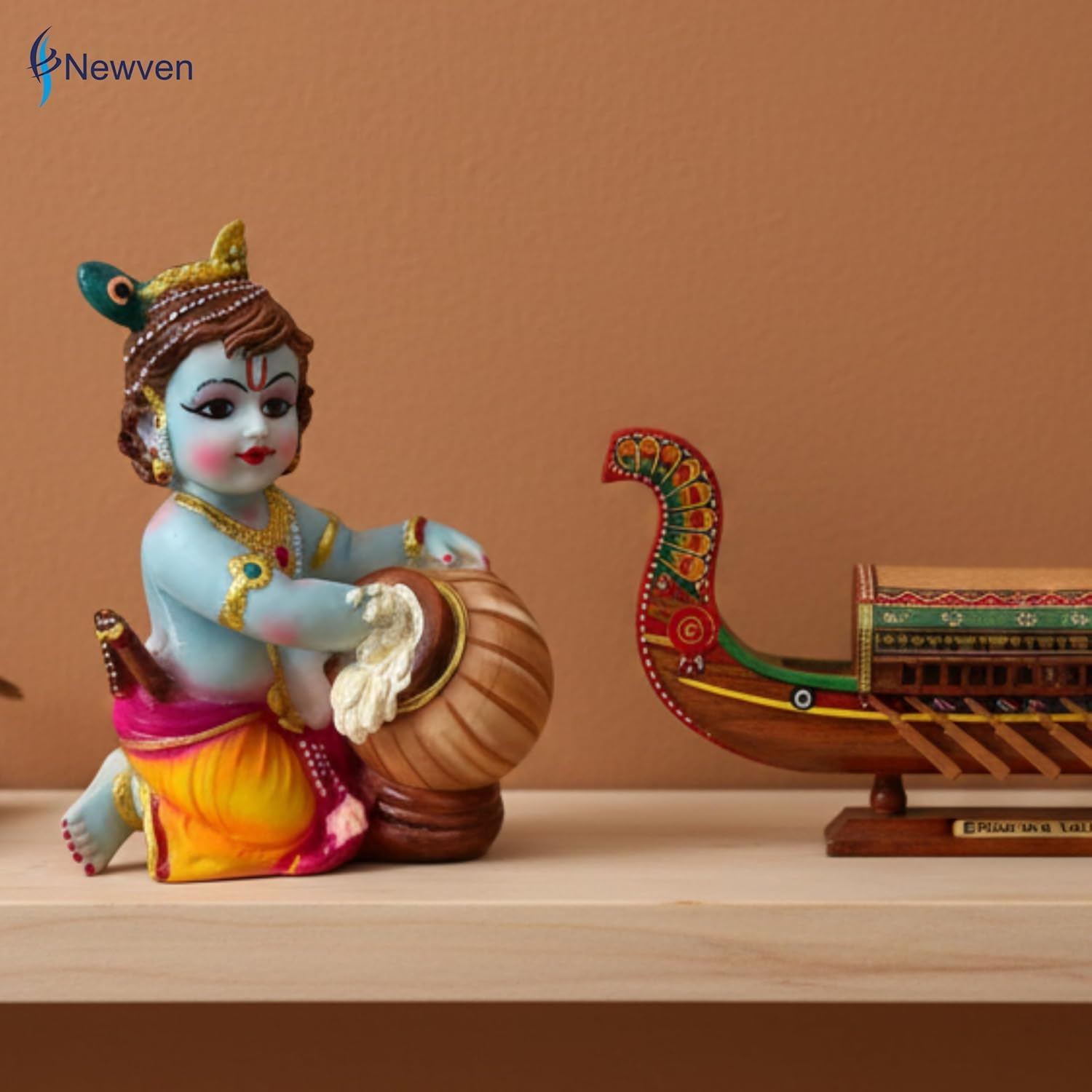 Handcrafted Bala Gopal Unni Kannan Baby Krishna Idol | Krishna Statue Small for multicolour Religious Home Decor | Showpiece Bal Krishna Murti for Living Room & Housewarming Gift 17 x 13 x 8 CM