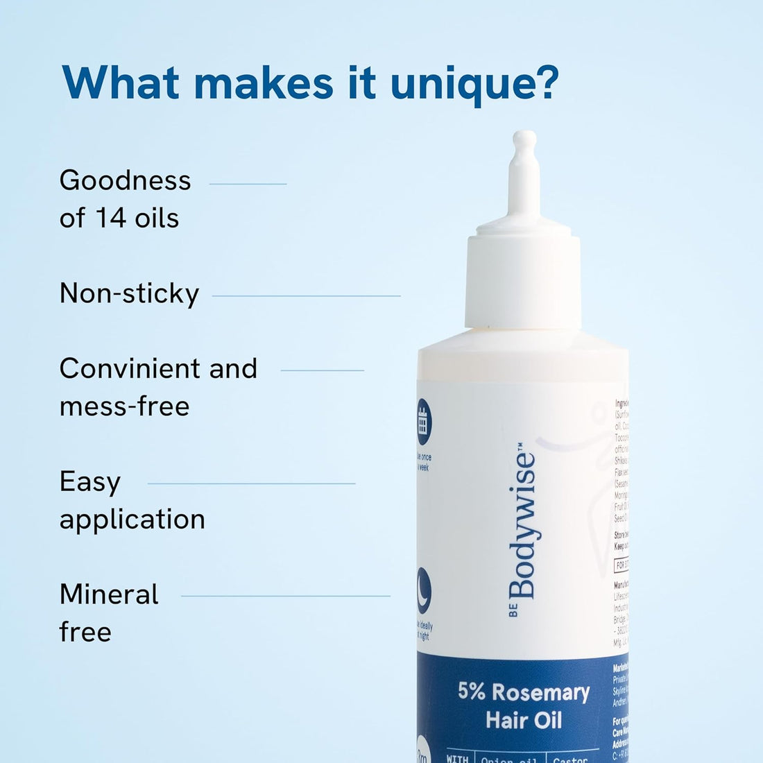 Be Bodywise 5% Rosemary Hair Growth Oil 100ml | With Goodness of 14 Essential Oils | Reduces Hair Fall, Nourishes Scalp & Promotes Hair Growth | Paraben, Mineral Oil Free