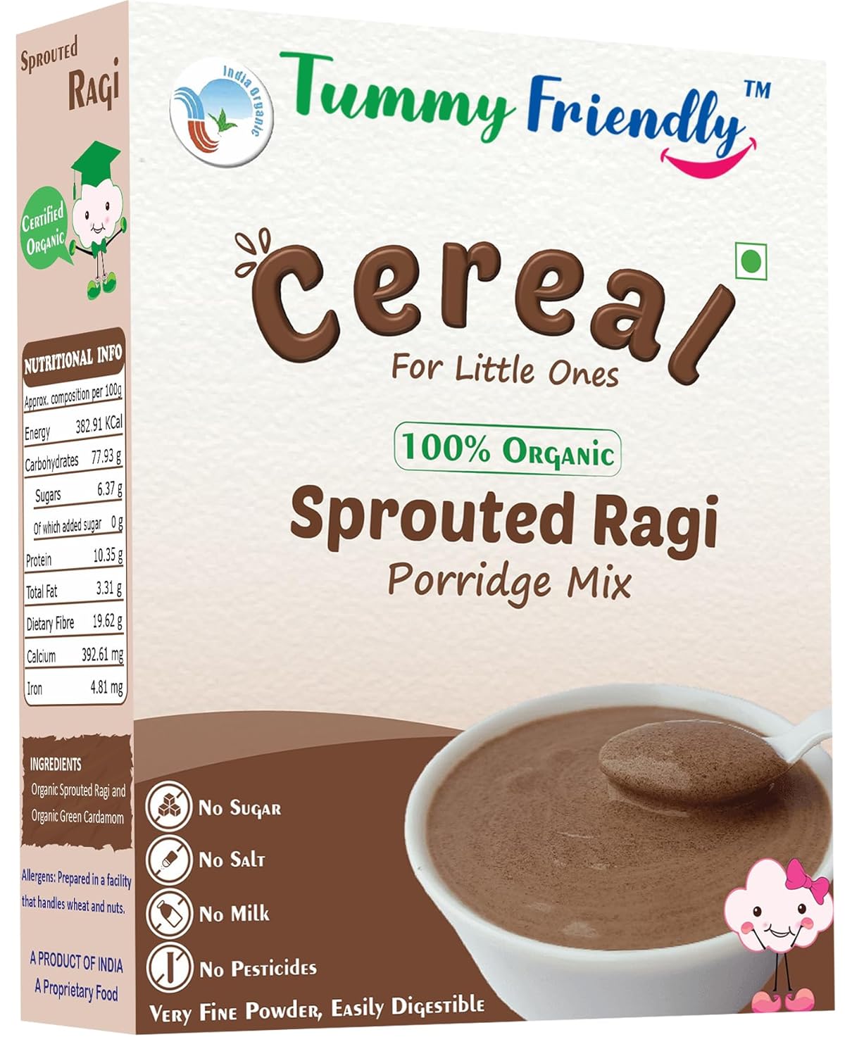 Foods Certified Organic Sprouted Ragi Powder for Babies, kids. Rich in Calcium, Iron, Fibre & Micro-Nutrients. Sprouted Ragi for baby. Sari Nachani Satva. No Sugar, No Salt, No Milk, No Chemicals, No Pesticides. Shelf Life 6 Month | 200g, ONE PACK